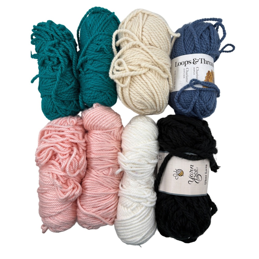 Mixed DeStash Lot 2lbs 6oz Yarn Bee Loops & Threads Heavy Wool Pink Teal